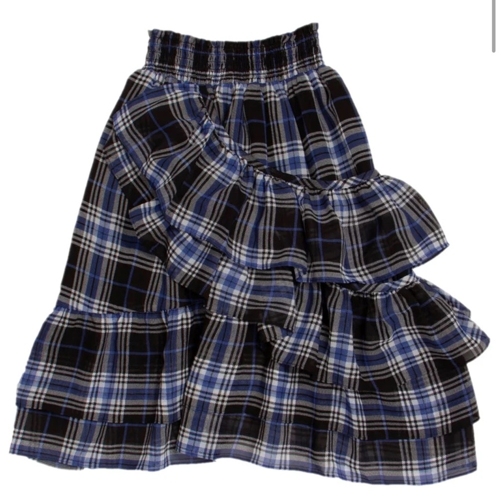 Plaid Ruffle Skirt - Black and Blue